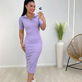 Vestido canelado de gola