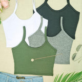 KIT 4 Cropped Top Suspensório Cortado Em Malha Canelada