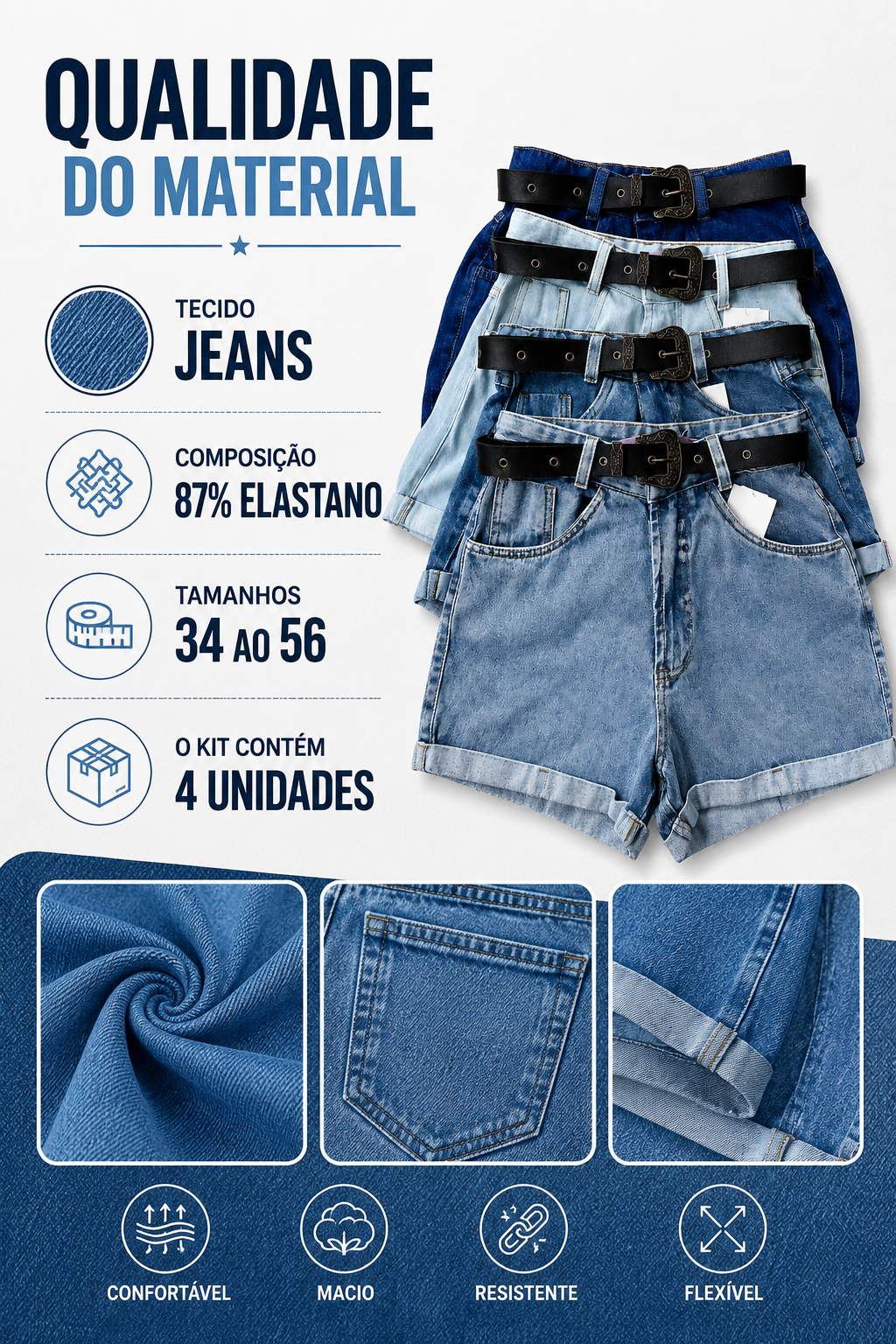 KIT 4 PEÇAS  SHORTS JEANS [ PROMOÇÃO ATIVA ]