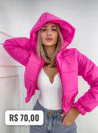 Jaqueta Feminina Puffer Neon de Frio Manga Longa