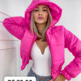 Jaqueta Feminina Puffer Neon de Frio Manga Longa