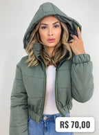 Jaqueta Feminina Puffer Neon de Frio Manga Longa