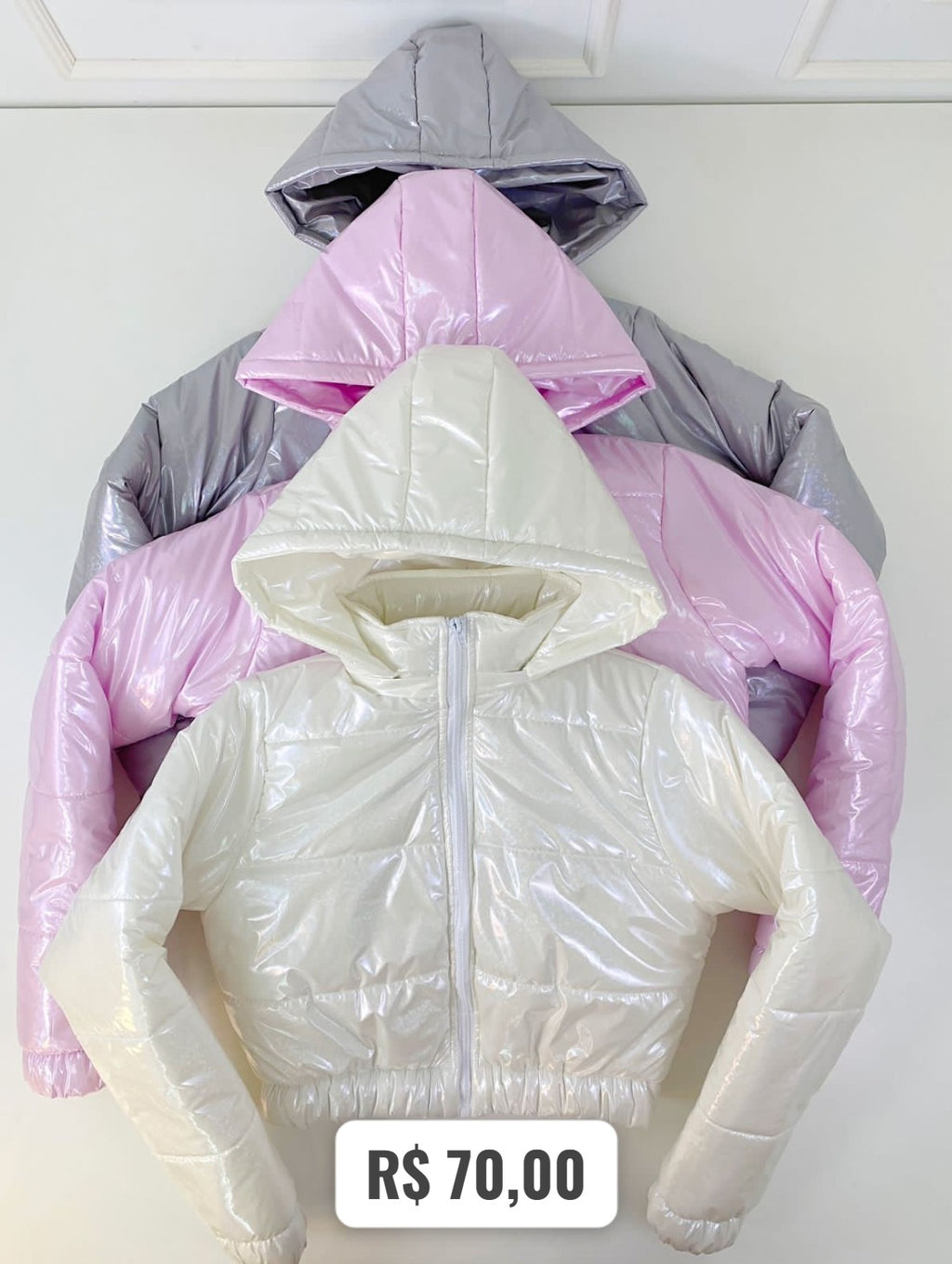 Jaqueta Feminina Puffer Neon de Frio Manga Longa
